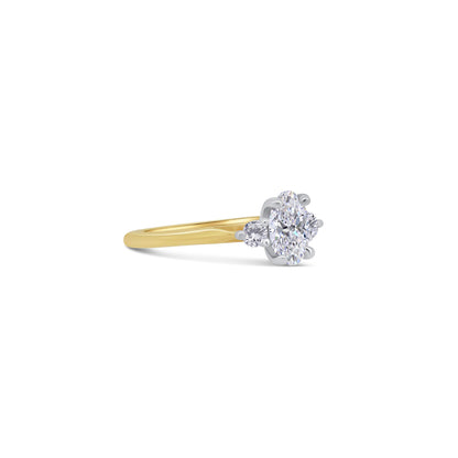 18ct Yellow Gold Oval & Round Three Stone Diamond Ring, 0.83ct