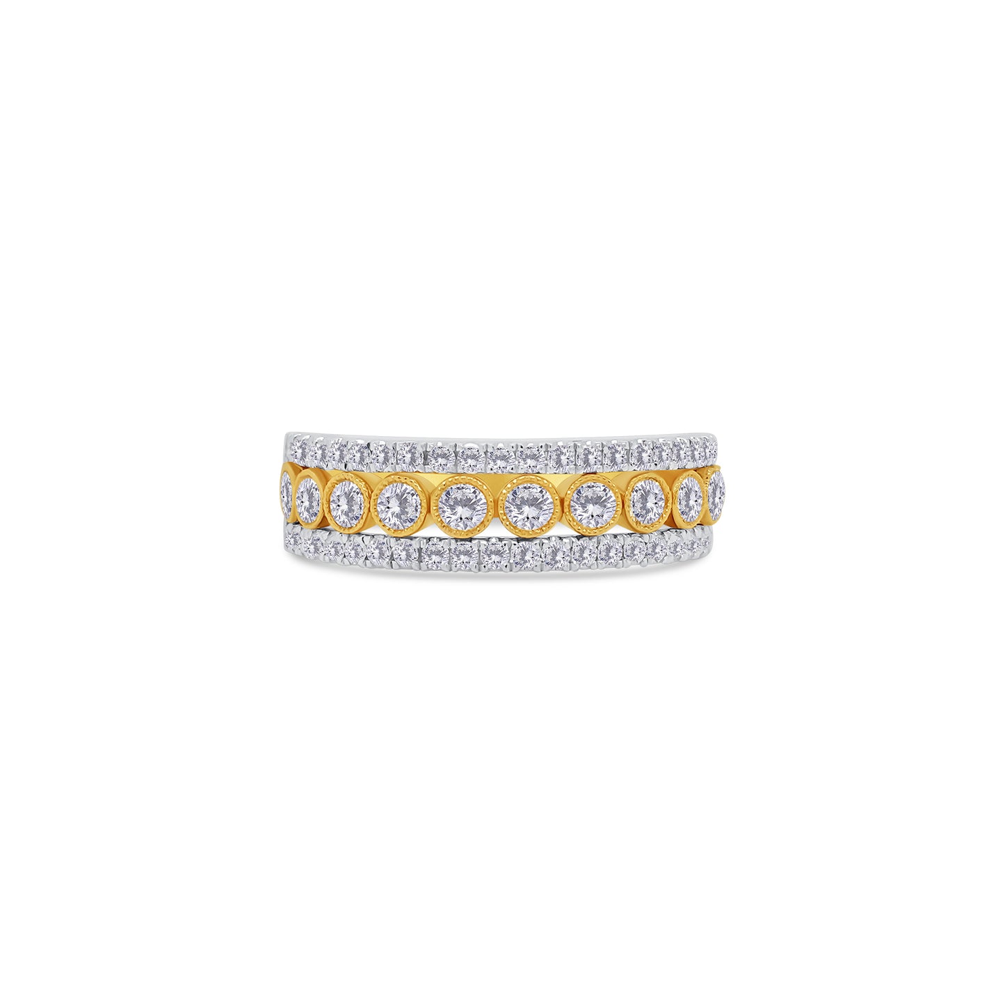18ct White & Yellow Gold Three Row Brilliant Round Fancy Eternity Ring, 0.90ct