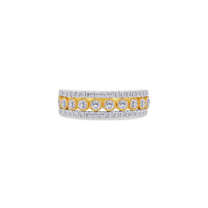 18ct White & Yellow Gold Three Row Brilliant Round Fancy Eternity Ring, 0.90ct