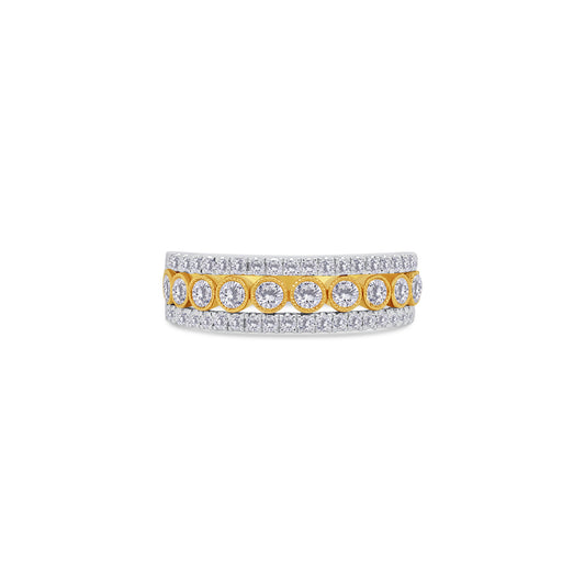 18ct White & Yellow Gold Three Row Brilliant Round Fancy Eternity Ring, 0.90ct