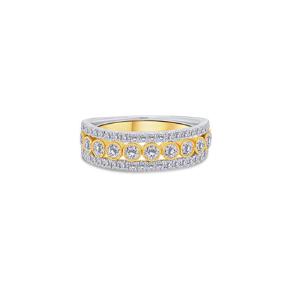 18ct White & Yellow Gold Three Row Brilliant Round Fancy Eternity Ring, 0.90ct