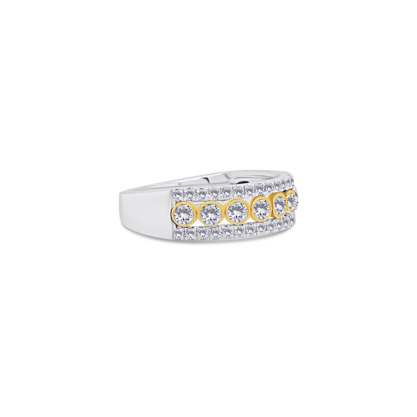 18ct White & Yellow Gold Three Row Brilliant Round Fancy Eternity Ring, 0.90ct