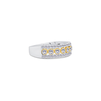 18ct White & Yellow Gold Three Row Brilliant Round Fancy Eternity Ring, 0.90ct
