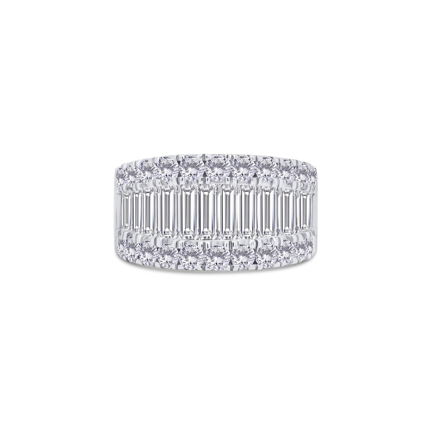 Platinum Three Row Graduated Baguette & Round Diamond Eternity Ring, 3.60ct