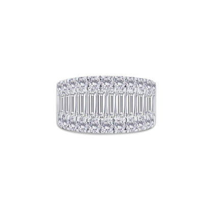Platinum Three Row Graduated Baguette & Round Diamond Eternity Ring, 3.60ct