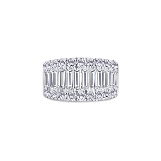 Platinum Three Row Graduated Baguette & Round Diamond Eternity Ring, 3.60ct