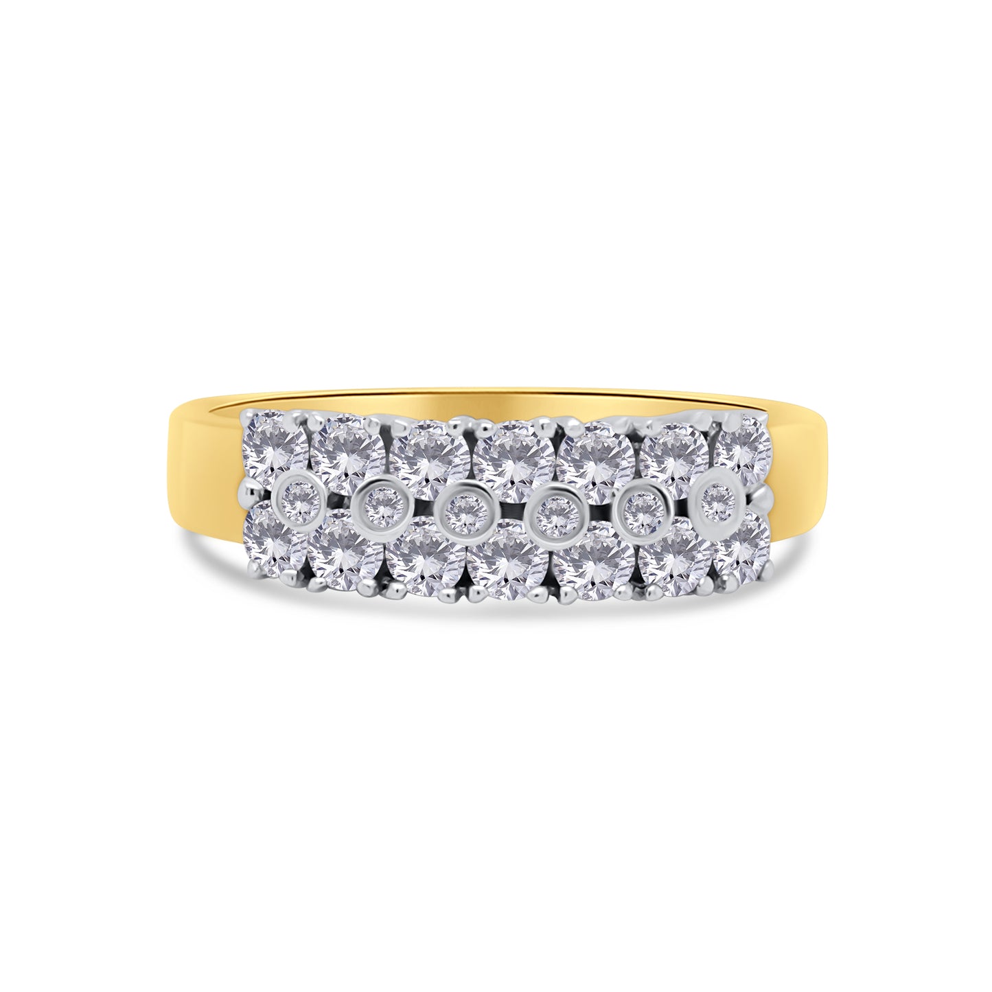 18ct Yellow Gold Three Row Round Diamond Eternity Ring, 0.76ct