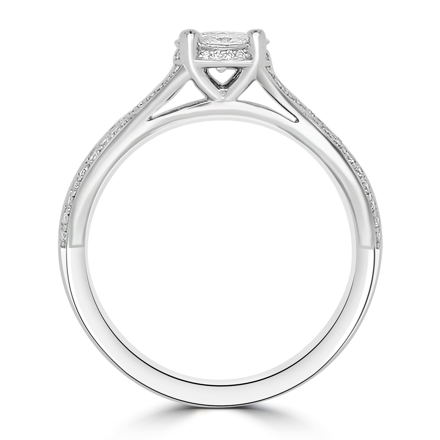 Platinum Round, Shoulder Set Twist Infinity & Detailed Illusion Diamond Ring, 0.57ct