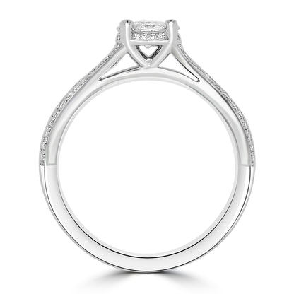 Platinum Round, Shoulder Set Twist Infinity & Detailed Illusion Diamond Ring, 0.57ct