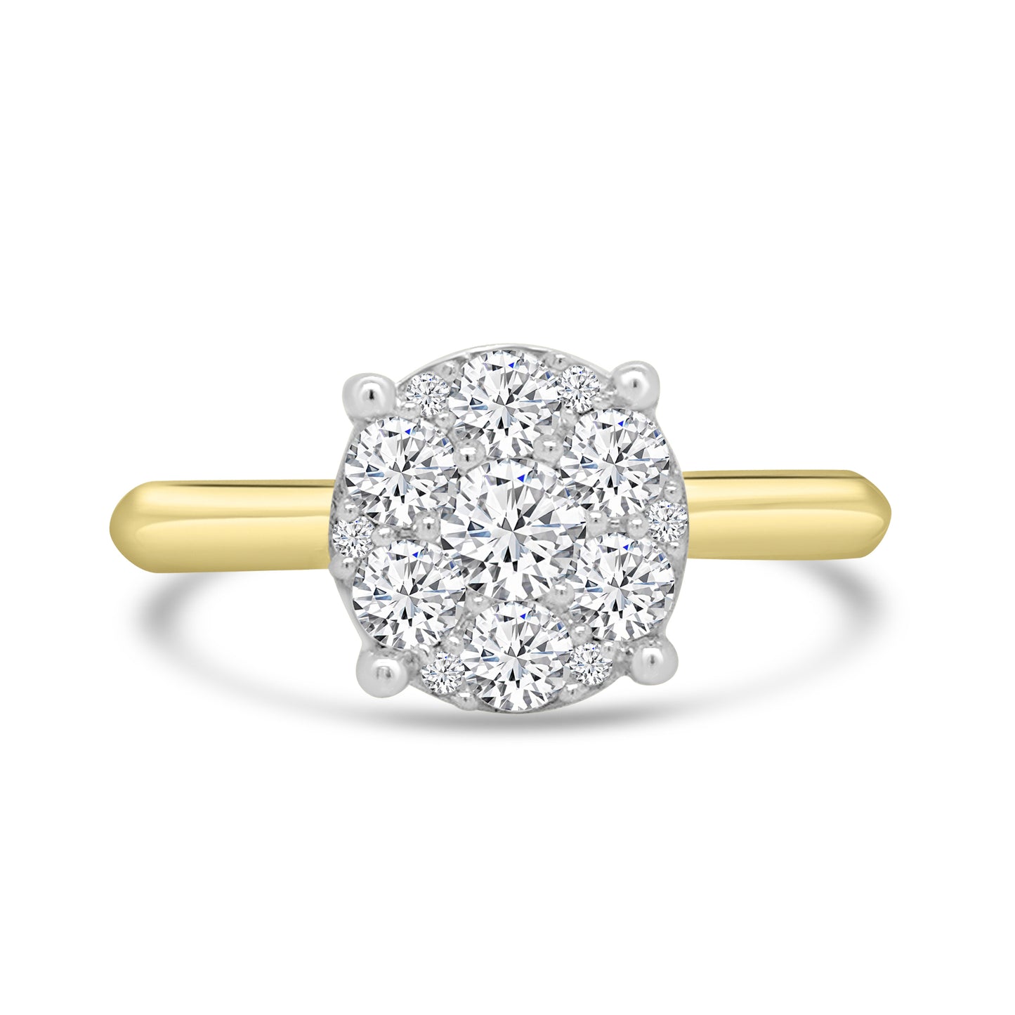 18ct Yellow Gold Brilliant Round & Halo Illusion Diamond Ring, 0.50ct