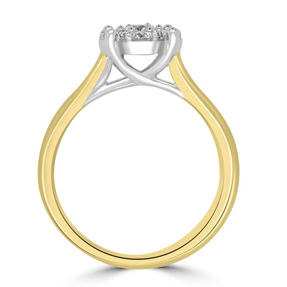 18ct Yellow Gold Brilliant Round & Halo Illusion Diamond Ring, 0.50ct