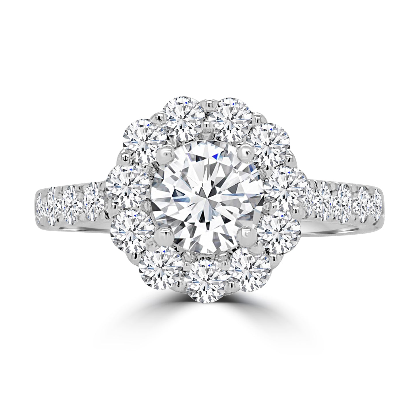 Platinum Shoulder set Brilliant Round & Halo Diamond Ring, 1.19ct