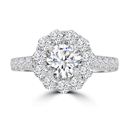 Platinum Shoulder set Brilliant Round & Halo Diamond Ring, 1.19ct