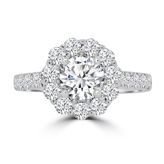 Platinum Shoulder set Brilliant Round & Halo Diamond Ring, 1.19ct