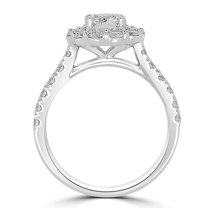 Platinum Shoulder set Brilliant Round & Halo Diamond Ring, 1.19ct