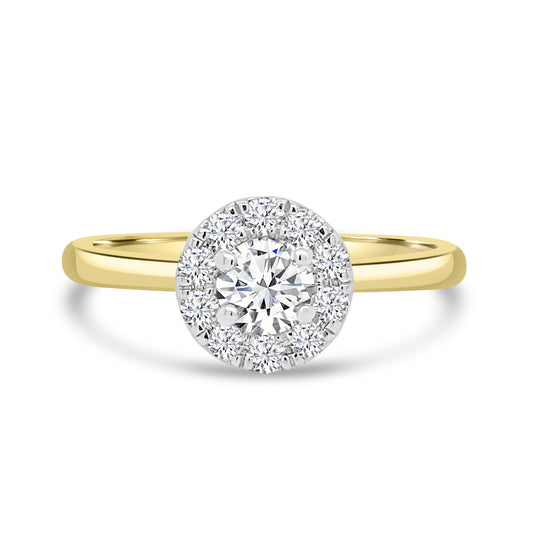18ct Yellow Gold Brilliant Round & Halo Diamond Ring, 0.50ct