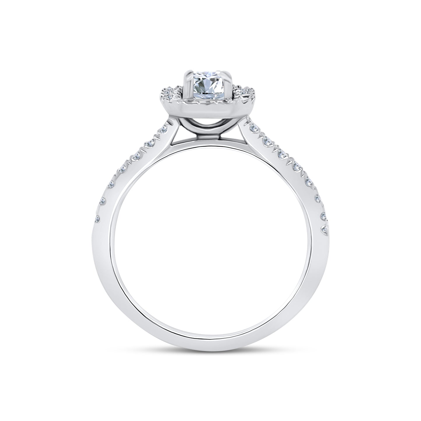 Platinum Emerald & Halo Shoulder Set Diamond Ring, 0.86ct