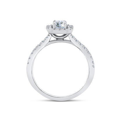 Platinum Emerald & Halo Shoulder Set Diamond Ring, 0.86ct