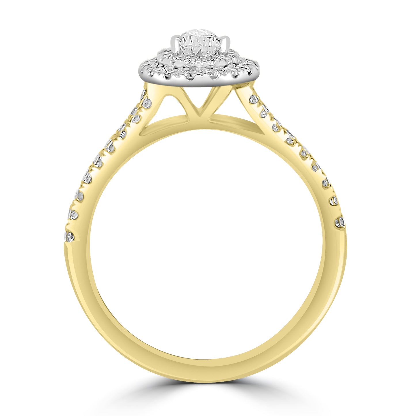 18ct Yellow Gold Pear, Double Halo & Split Diamond Shoulders Ring, 1.00ct