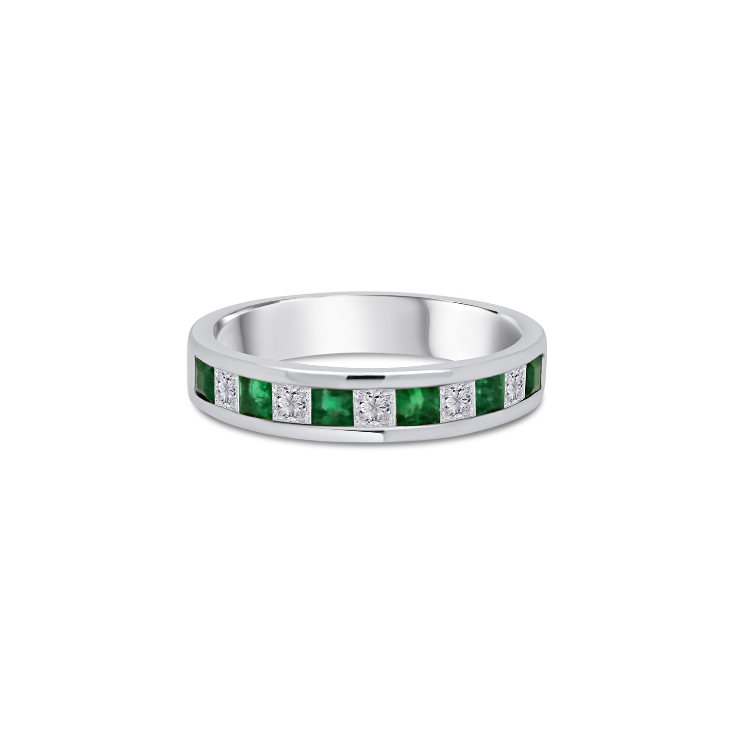 Platinum Emerald & Diamond Half Eternity Ring, 0.36ct