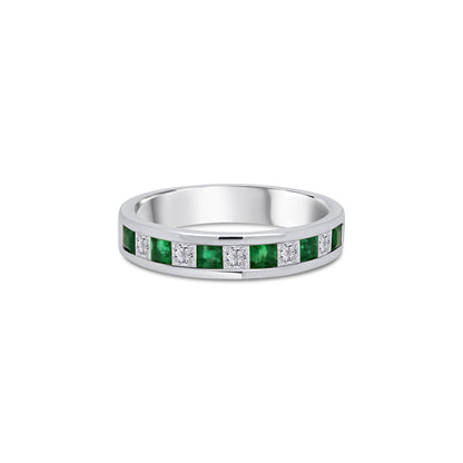 Platinum Emerald & Diamond Half Eternity Ring, 0.36ct