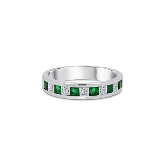 Platinum Emerald & Diamond Half Eternity Ring, 0.36ct