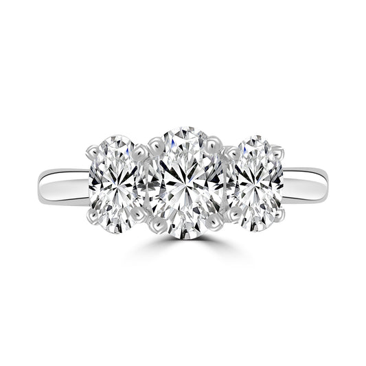 Platinum Oval Three Stone Diamond Ring, 0.96ct