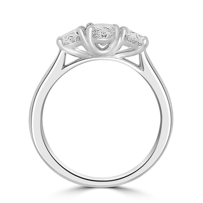 Platinum Oval Three Stone Diamond Ring, 1.75ct