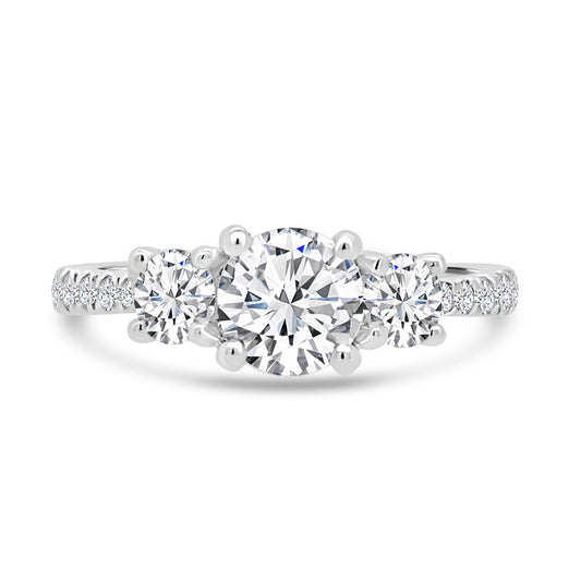 Platinum Round Brilliant Three-Stone, Shoulder Set Diamond Band 1.55ct