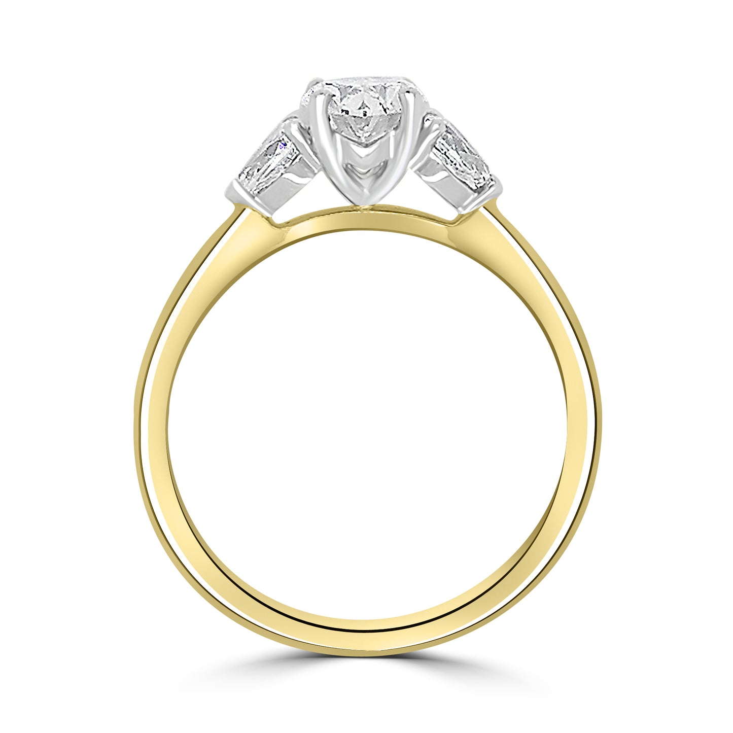 18ct Yellow Gold Oval & Pear Three Stone Diamond Ring 1.27ct
