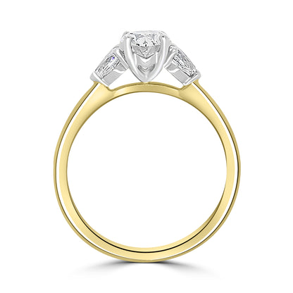 18ct Yellow Gold Oval & Pear Three Stone Diamond Ring 1.27ct