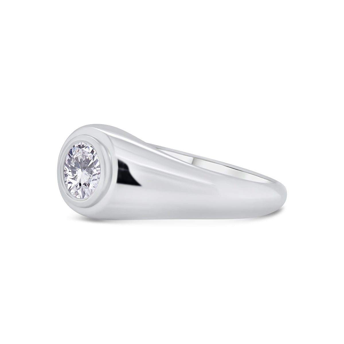 Laboratory Grown, Brilliant Round Bezel Set Diamond Ring, Platinum Graduated Band, 0.75ct
