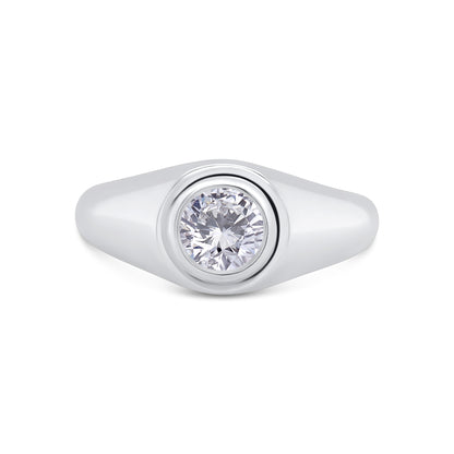 Laboratory Grown, Brilliant Round Bezel Set Diamond Ring, Platinum Graduated Band, 0.75ct