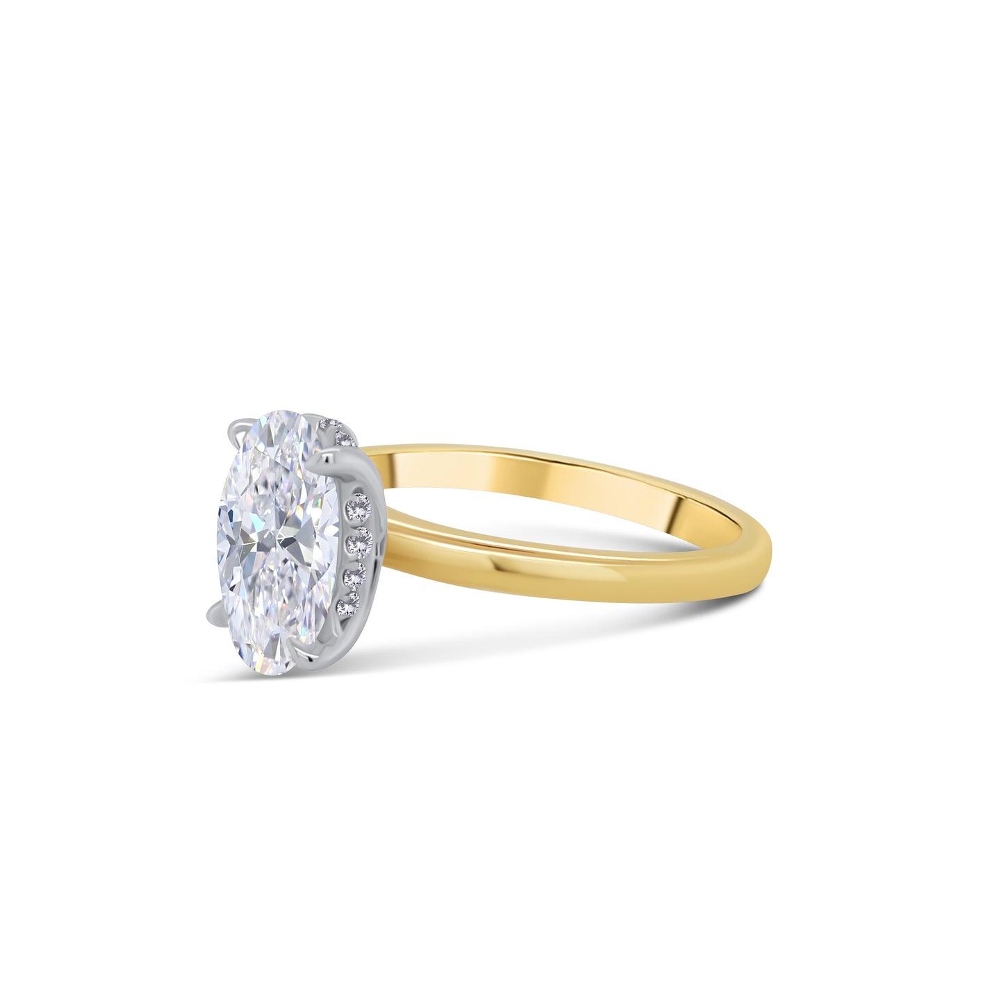 Laboratory Grown, Oval & Hidden Halo Diamond, 18ct Yellow Gold Band, 2.18ct