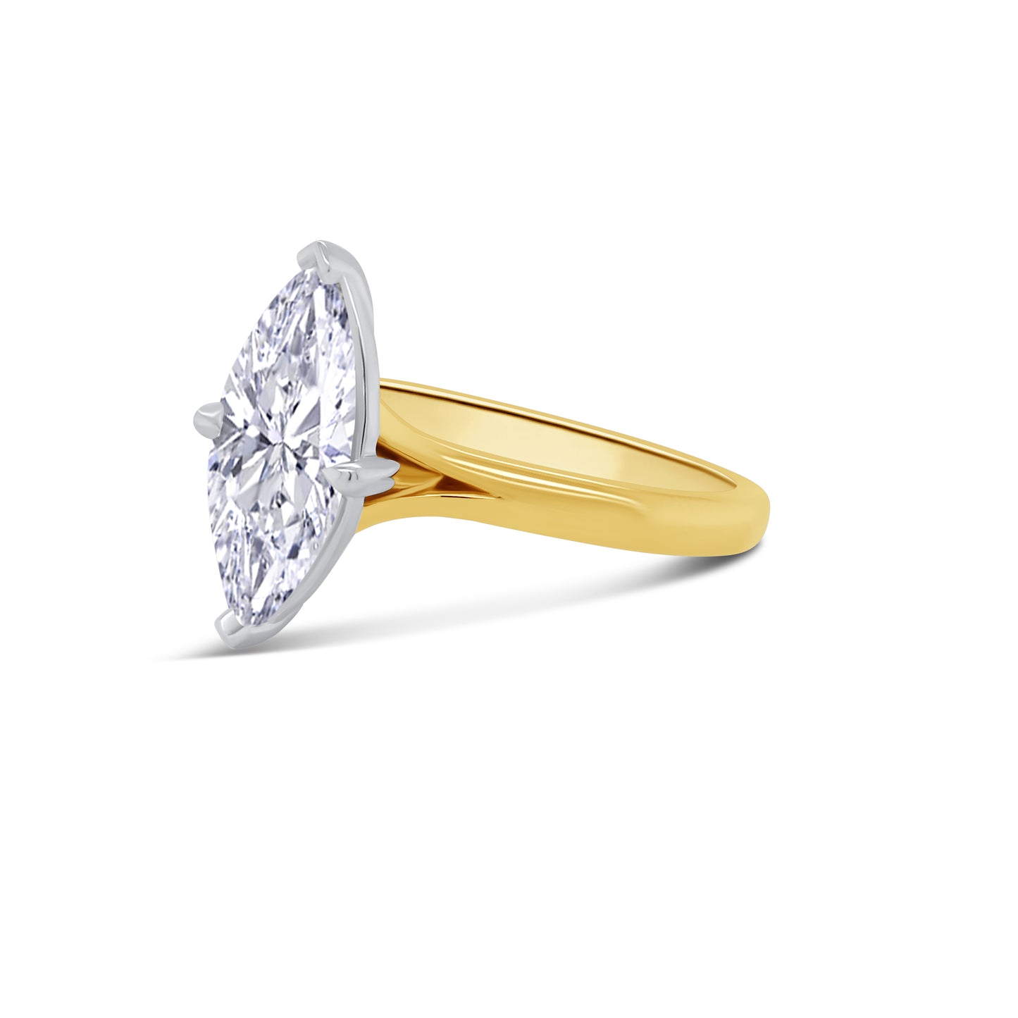 Laboratory Grown, Marquise Solitaire Compass Set Diamond, 18ct Yellow Gold Band, 2.50ct