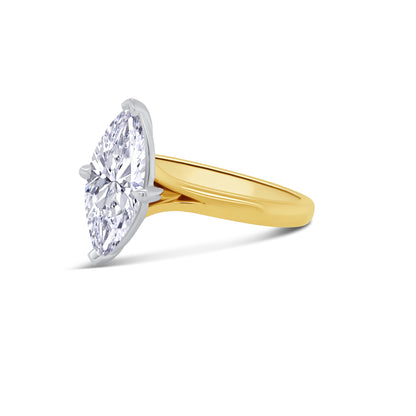 Laboratory Grown, Marquise Solitaire Compass Set Diamond, 18ct Yellow Gold Band, 2.50ct
