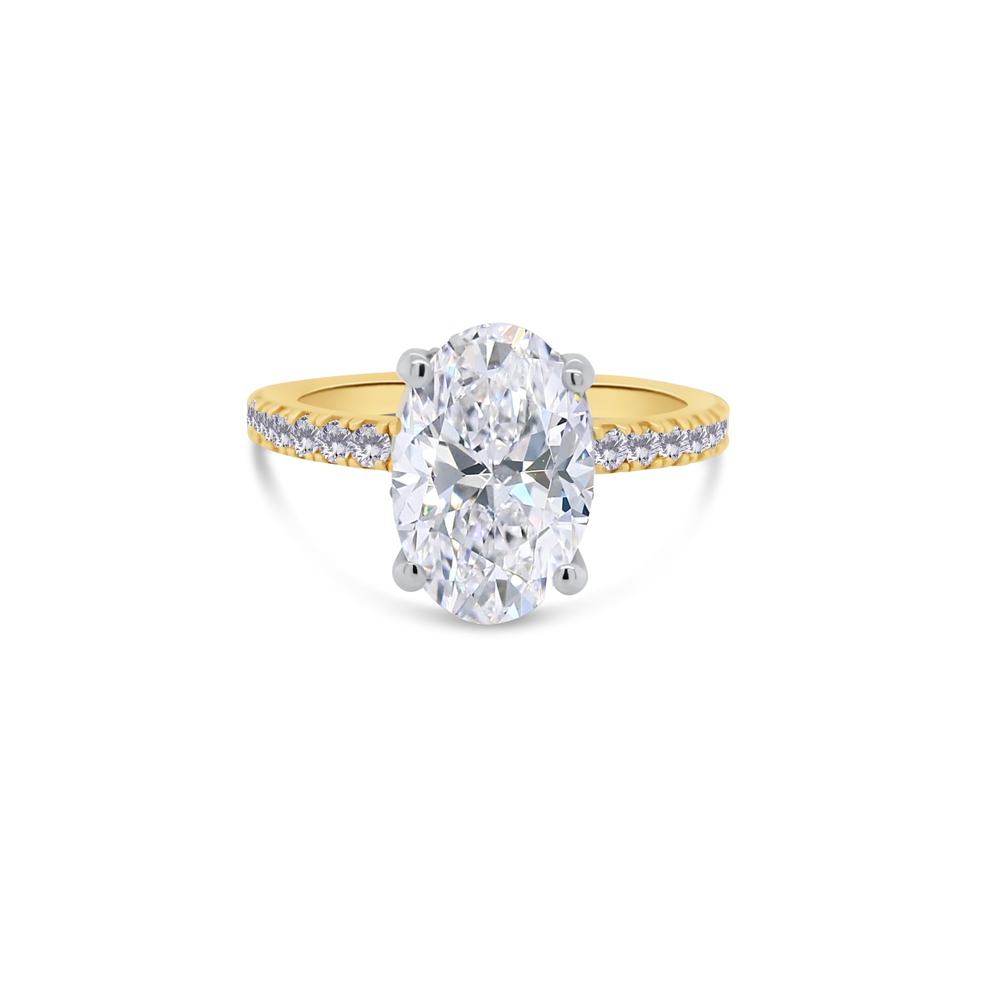 Laboratory Grown, Oval, Hidden Halo & Shoulder Diamonds, 18ct Yellow Gold Band, 2.87ct