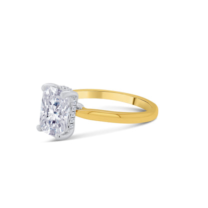 Laboratory Grown, Elongated Cushion & Hidden Halo Diamond Ring, 18ct Yellow Gold Band, 2.58ct