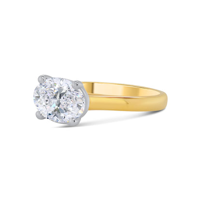 Laboratory Grown, Horizontal Oval Solitaire Diamond, 18ct Yellow Gold Band, 1.75ct