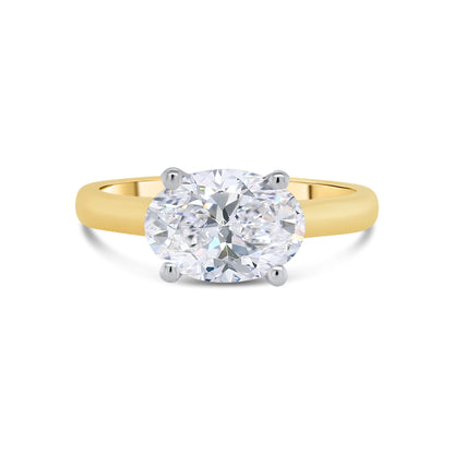 Laboratory Grown, Horizontal Oval Solitaire Diamond, 18ct Yellow Gold Band, 1.75ct