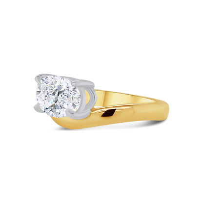 Laboratory Grown, Horizontal Oval Solitaire Diamond, 18ct Yellow Gold Curved Band, 1.71ct
