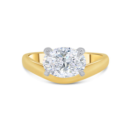 Laboratory Grown, Horizontal Oval Solitaire Diamond, 18ct Yellow Gold Curved Band, 1.71ct