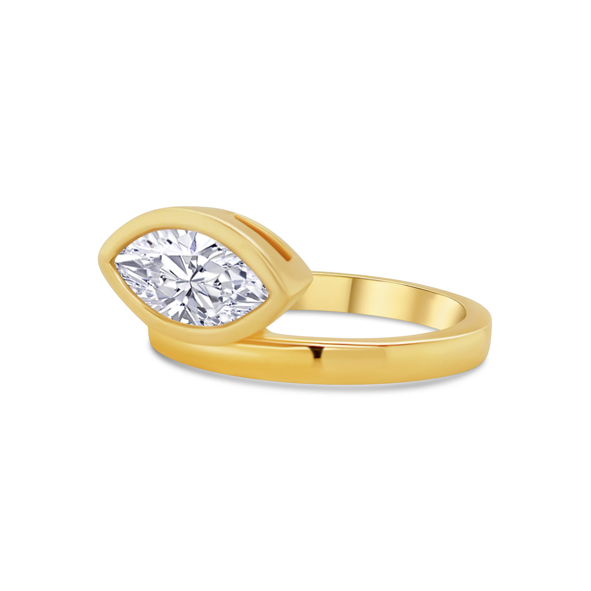 Laboratory Grown, Horizontal Marquise Bezel Set Diamond, 18ct Yellow Gold Band, 1.55ct