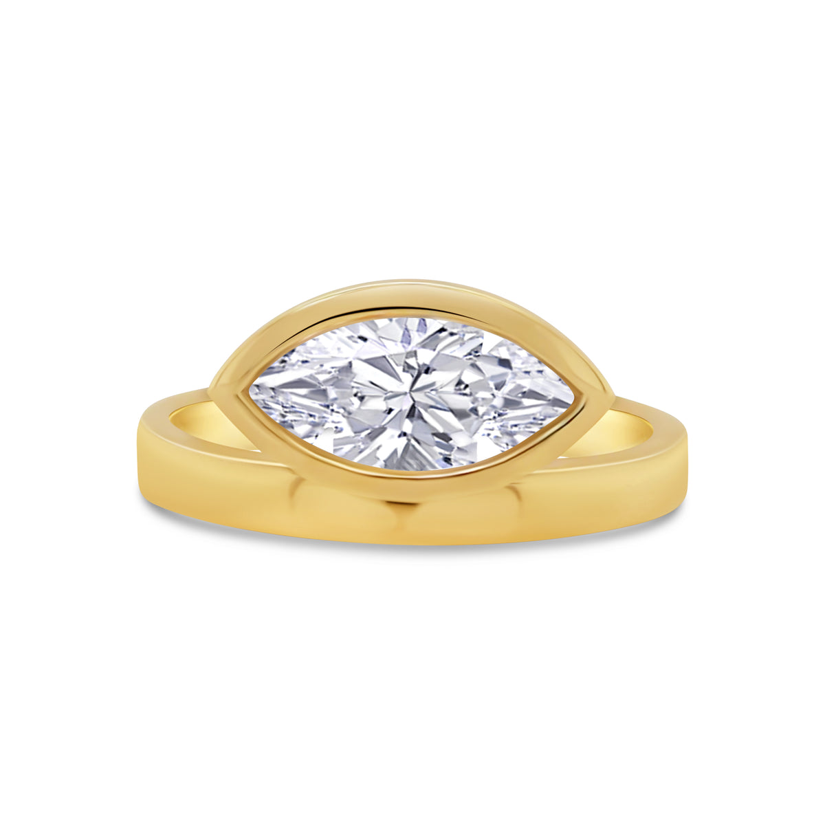 Laboratory Grown, Horizontal Marquise Bezel Set Diamond, 18ct Yellow Gold Band, 1.55ct