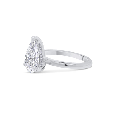 Laboratory Grown, Pear Solitaire & Hidden Halo Diamond, Platinum Band, 3.10ct