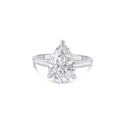 Laboratory Grown, Pear Solitaire & Hidden Halo Diamond, Platinum Band, 3.10ct