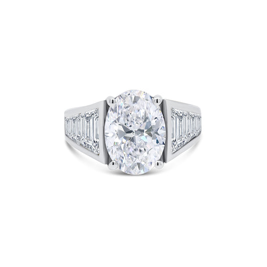 Laboratory Grown, Radiant Solitaire & Channel Shoulder Set Diamond Ring, Platinum Band, 5.58ct