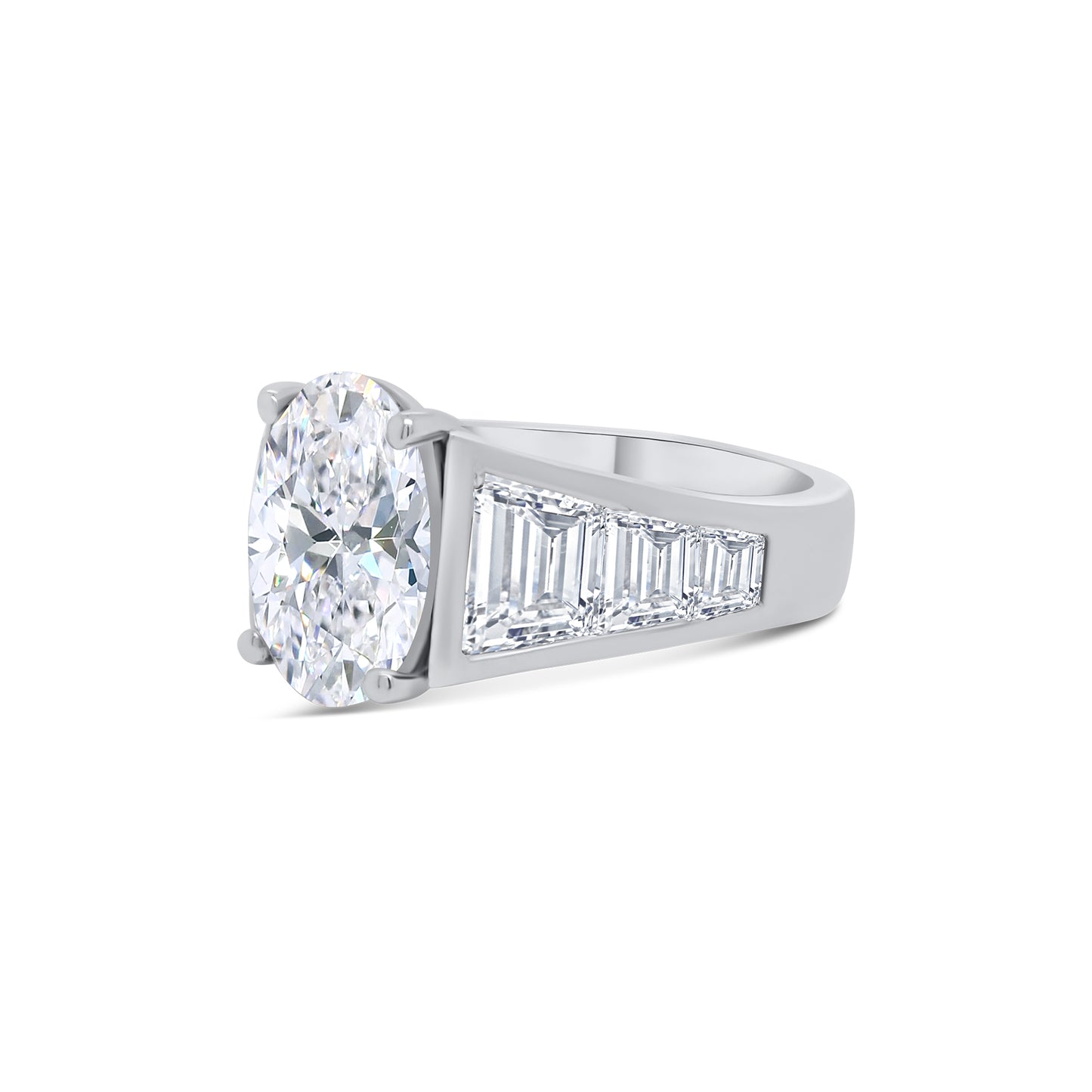 Laboratory Grown, Radiant Solitaire & Channel Shoulder Set Diamond Ring, Platinum Band, 5.58ct
