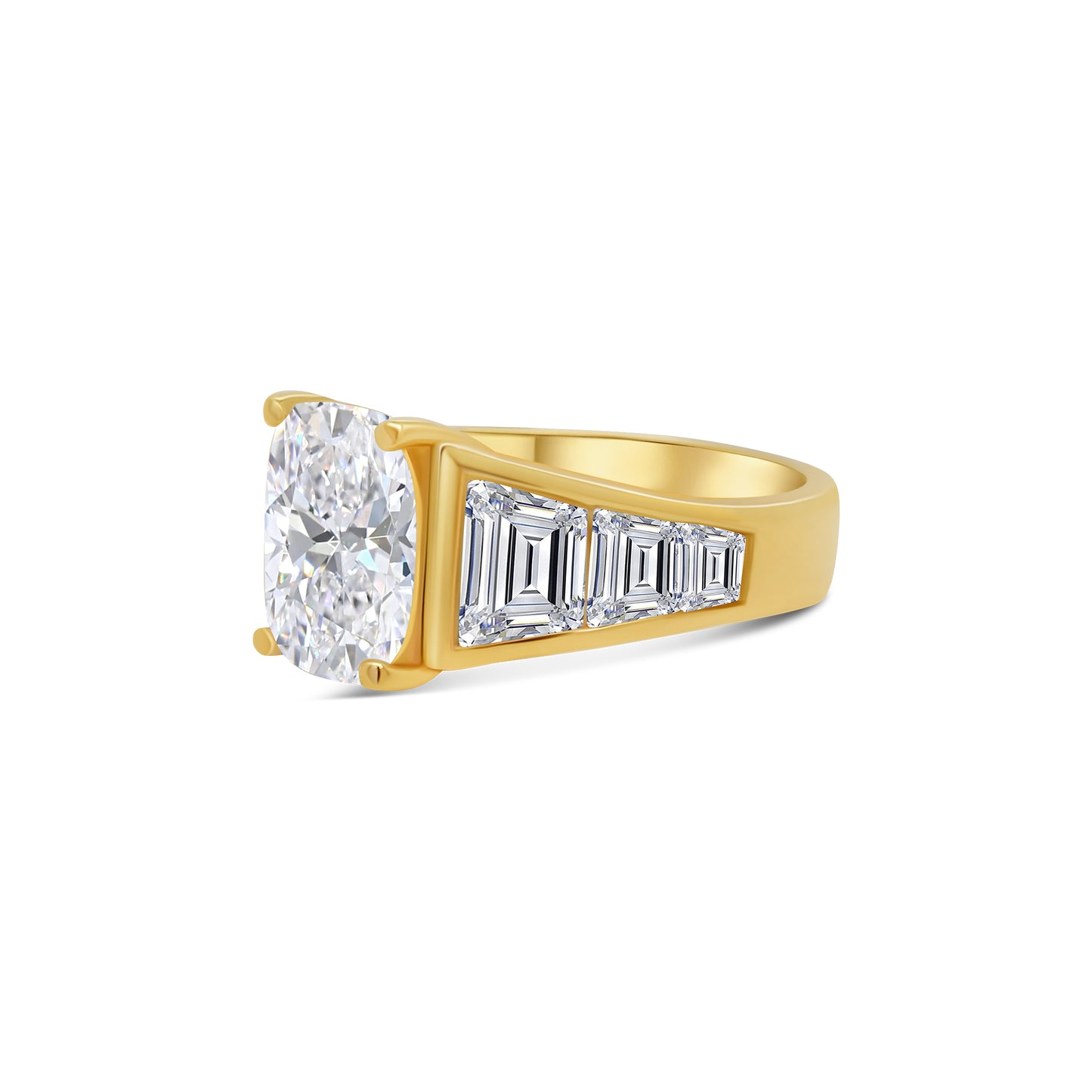 Laboratory Grown, Radiant Solitaire & Channel Shoulder Set Diamond Ring, 18ct Yellow Gold, 5.53ct