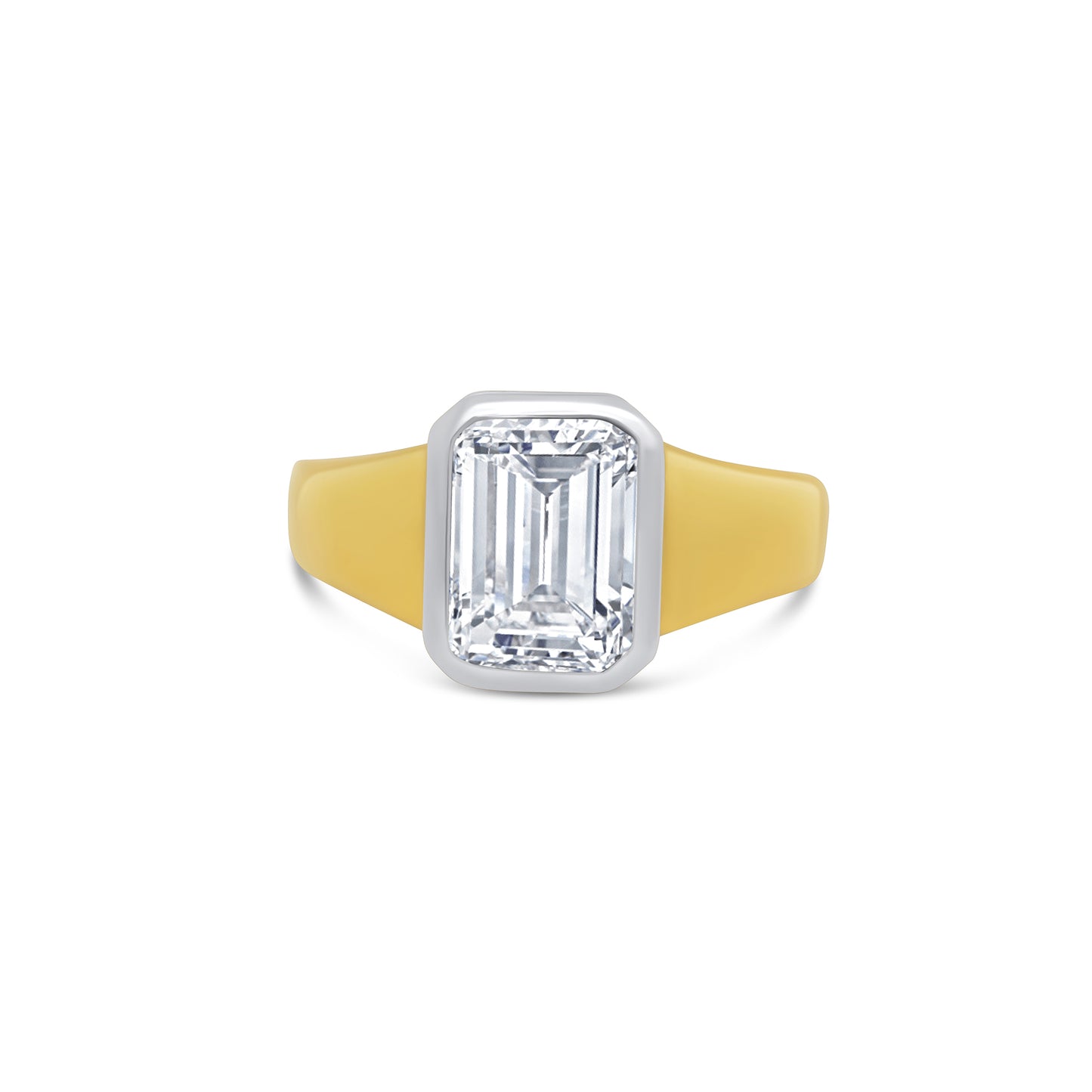 Laboratory Grown, Emerald Solitaire Bezel Diamond Ring, 18ct Yellow Gold, 2.11ct